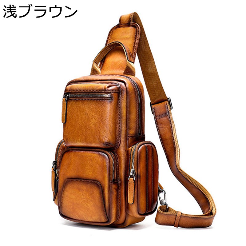 ヒップバッグ ウエストバッグ 本革 メンズ ウエストポーチ 2WAYボディバッグ ワンショルダー おしゃれ レトロ コンパクト 調節可能ベルト ポケット多数 防水 ジップ ベルトバッグ アウトドア バイク用 仕事