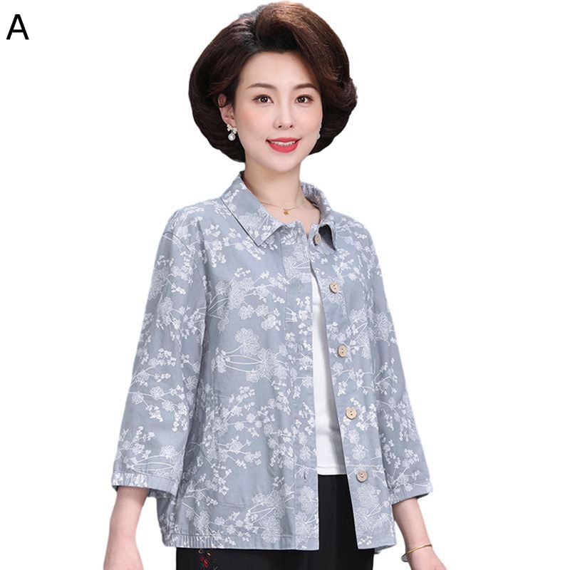 長袖プルオーバー 綿100 小花柄 開襟 春服 秋着 薄墨色 サクラ色 青色 L-3XL 気が大きい大きさ 綿織物プルオーバー 母へ 年がしら 老いらく者 アウター 今めかしい 韓国 流行り物 年老い 好いたらしいめ 奥ゆかしい 体型押しかぶせる 40代~80代