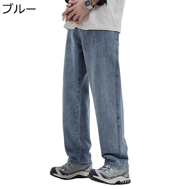 デニムパンツ メンズジーンズ ゆったり ストレートパンツ ウォッシュ加工 レトロ ヒップホップ カジュアル 春夏秋 ワイド ジーパン 動きやすい ストリート系 カッコイイ
