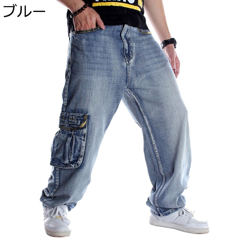 マルチポケット デニム カーゴパンツ メンズ ジーンズ ゆったり ルーズシルエット 大きいサイズ Gパン 長ズボン 個性 ファッション hip hop カジュアル 耐久性 オールシーズン
