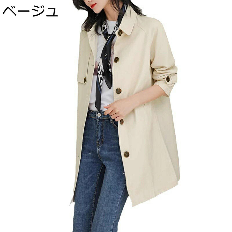 レディース スプリングコート ステンカラーコート 綿 ハーフコート シンプル 無地 春服 アウター 薄手 カジュアル ミドル丈 ジャケット 通勤 オフィス おしゃれ エレガント