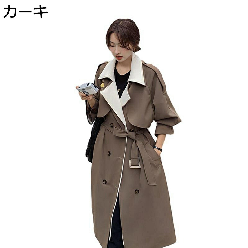 トレンチコート レディース ロング丈 ミセス レイヤード風 スプリングコート 春服 ファッション ダブルプレスト ベルト 着痩せ 無地 軽い 防風 通学 旅行 カジュアル チェスターコート 春秋冬