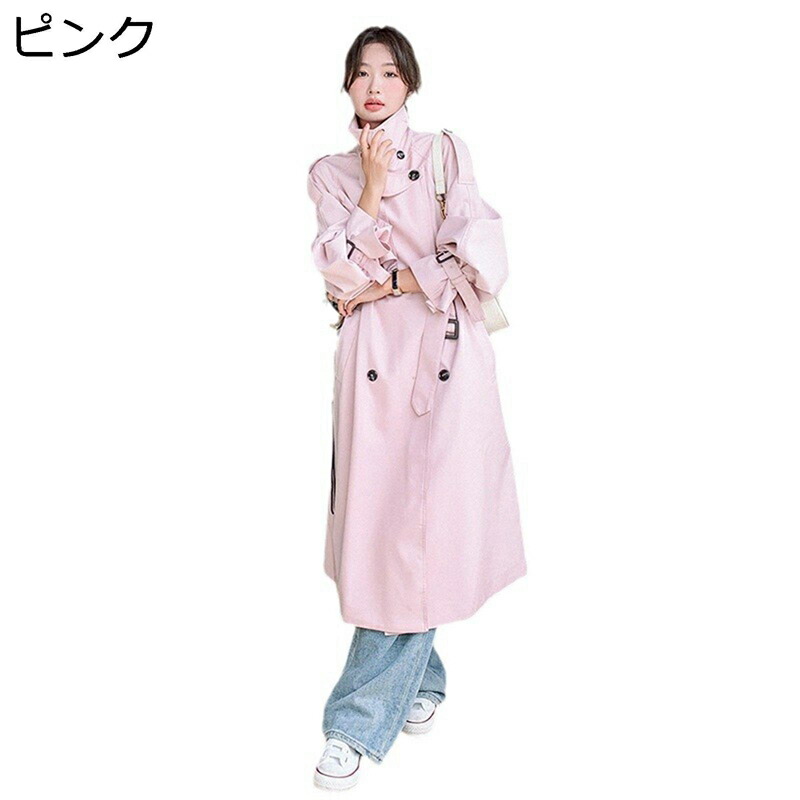トレンチコート レディース ロング丈 スプリングコート 春コート パフスリーブ ロングトレンチ 着痩せ ハイネック 薄い 防風加工 防寒 春秋冬 お出掛け 仕事 オフィス アウター ブルゾン おしゃれ｜ニコニコ生活