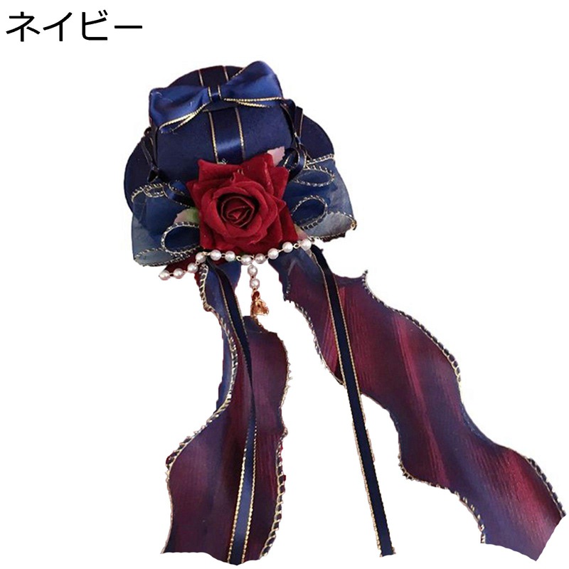 ロリータ風 ヘッドドレス 小礼帽 ミニハット クリップ ゴシック 暗黒系 ゴスロリ ヘアアクセサリー 髪飾り カクテルハット パールチェイン 暗黒 吸血鬼 Lolita 蝶結び 可愛い 甘ロリ おしゃれ