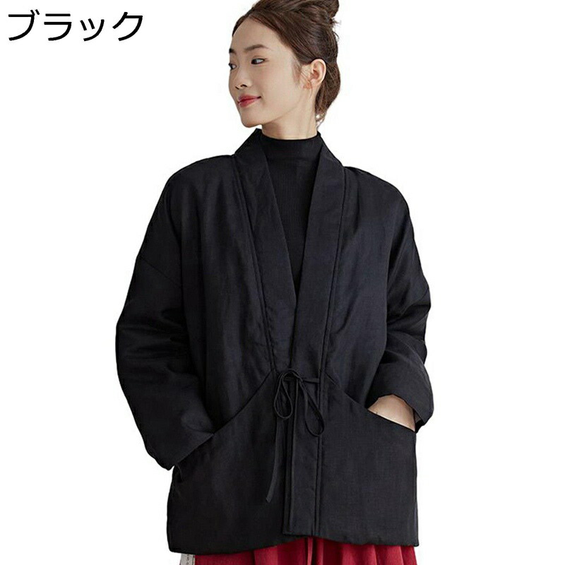 リンネ 羽織 レディース 中綿コート アウター 中綿入り 和風 ミニマリズム 無地 厚手 春秋冬 保温 防寒 防風 カジュアル ゆったり 中綿ジャケット 和式 ノーカラー 婦人 シンプル ショット丈 綿 ふんわり