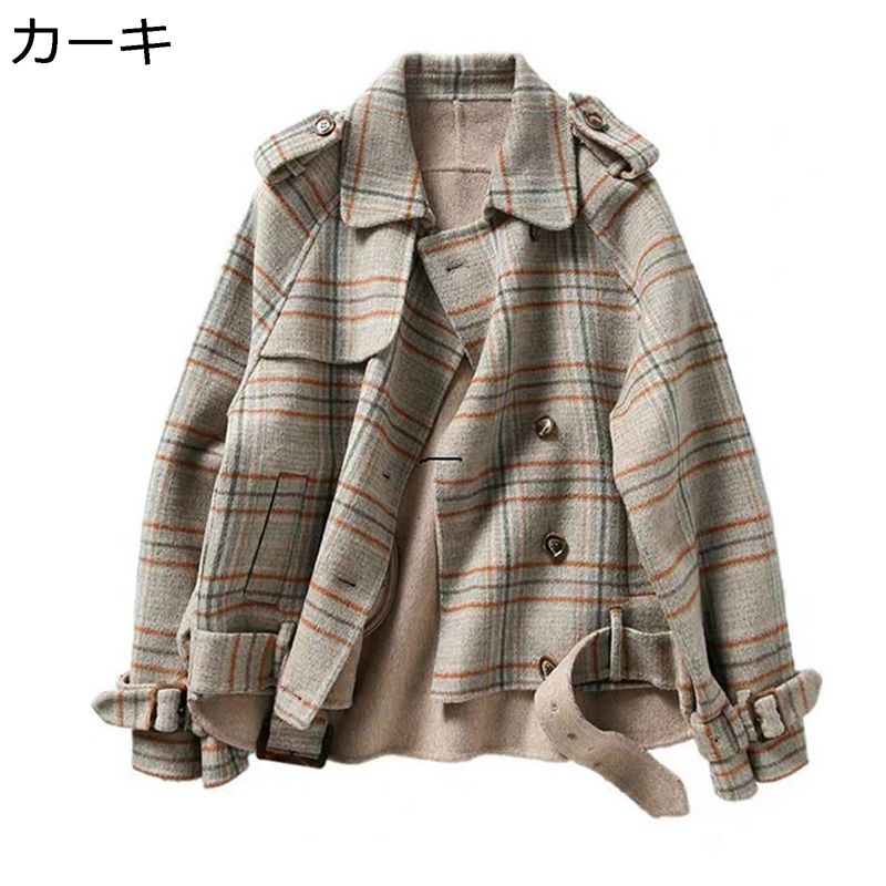 チェックコート ラシャコート レディース ジャケット ショートコート アウター エレガント 着痩せ ショートジャケット ベルト付き 長袖 スプリング 秋冬 ボタン ゆったり カジュアル 普段使い 日常 通学 6,425円