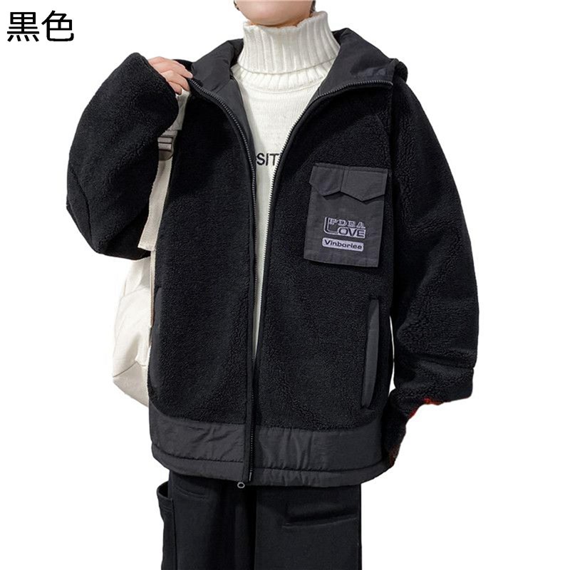メンズ フリースボア ジャケット 厚手 秋冬着 ブルゾン フード付き 大きいサイズ 無地 ポケット シンプル ゆったり 切り替え ウインドブレーカー 中綿服 ルーズ ゆったり カジュアルアウター