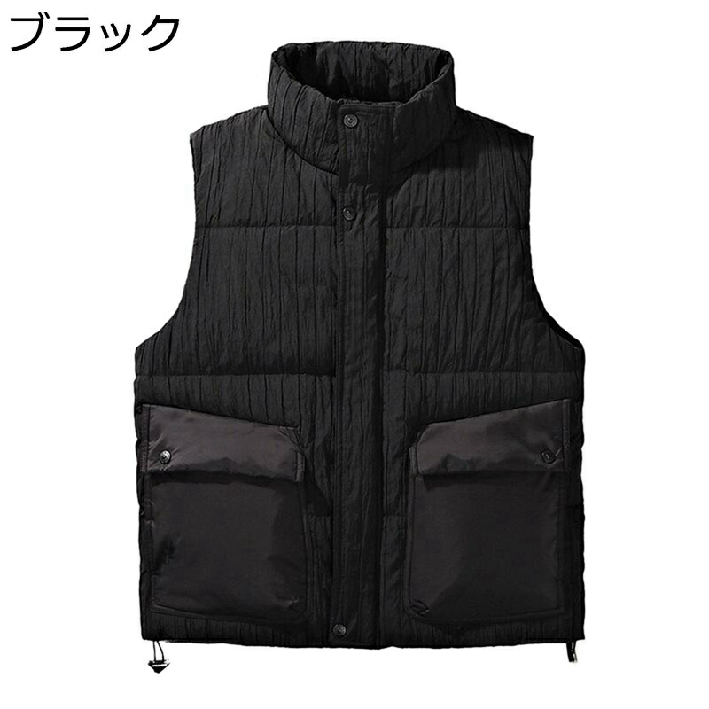 メンズベスト ダウンベスト 大きいサイズ 冬用ベスト カジュアル ビッグポケット 秋冬 薄手 おしゃれ パッチワーク 防寒対策 保温 立ち襟 あたたかい チョッキ 冬物 通勤 通学