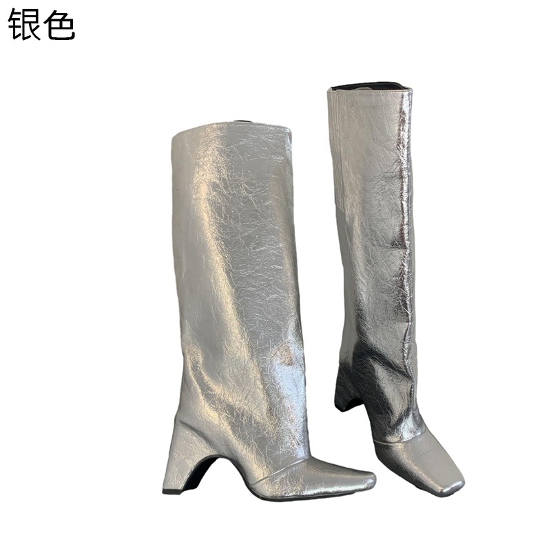 ロングブーツ 膝丈 長靴 レディース ジョッキーブーツ ジョッキーブーツ ゆったり 不規則ヒール 7cm 本革 足細 着脱簡単 柔らかい スクエアトゥ 秋冬 ソフト 防滑 大きいサイズ コスプレ ゴスロリ キャラ