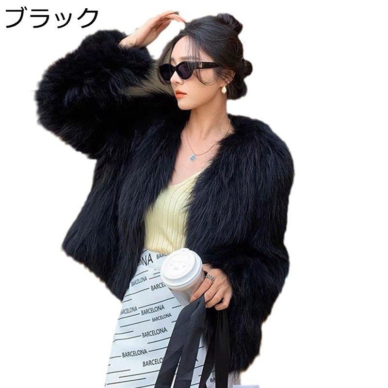 ファージャケット レディース ファーコート フェイクファー ラウンドネック 毛足長い 秋 冬 ショート丈 無地 毛皮コート スリム 防風 防寒アウター ふわふわ ゆったり ボアジャケット 毛皮一体 韓国風｜ニコニコ生活