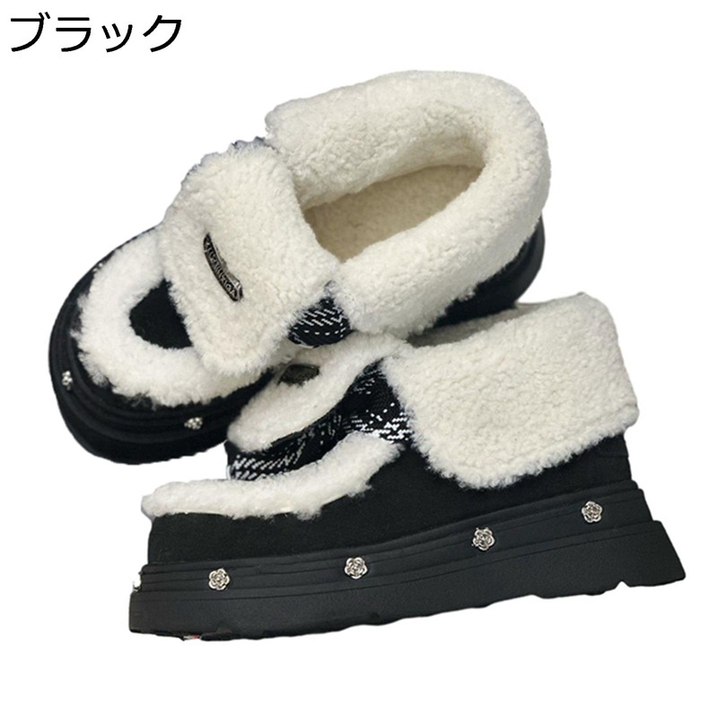 ショートブーツ 厚底 スノーブーツ レディース 中綿 折り返し ブーツ バラ スタッズ スリッポン 冬物 雪遊び 防寒 履きやすい 防雨 厚底 防滑 ソフト 短靴 大人 軽量 ウォーキング 室外 通勤|ニコニコ生活