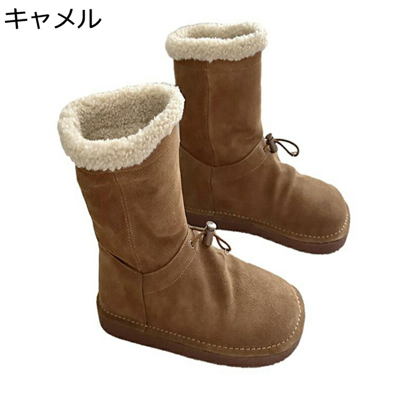 ムートンブーツ ボア付き スノーブーツ 冬用 レディース ミドル丈 綿靴 雪対策 ハイカット あったか ウィンターブーツ 美脚 履きやすい 防水 屈曲性 ノンスリップ ウォーキング 室外 通勤 普段履き