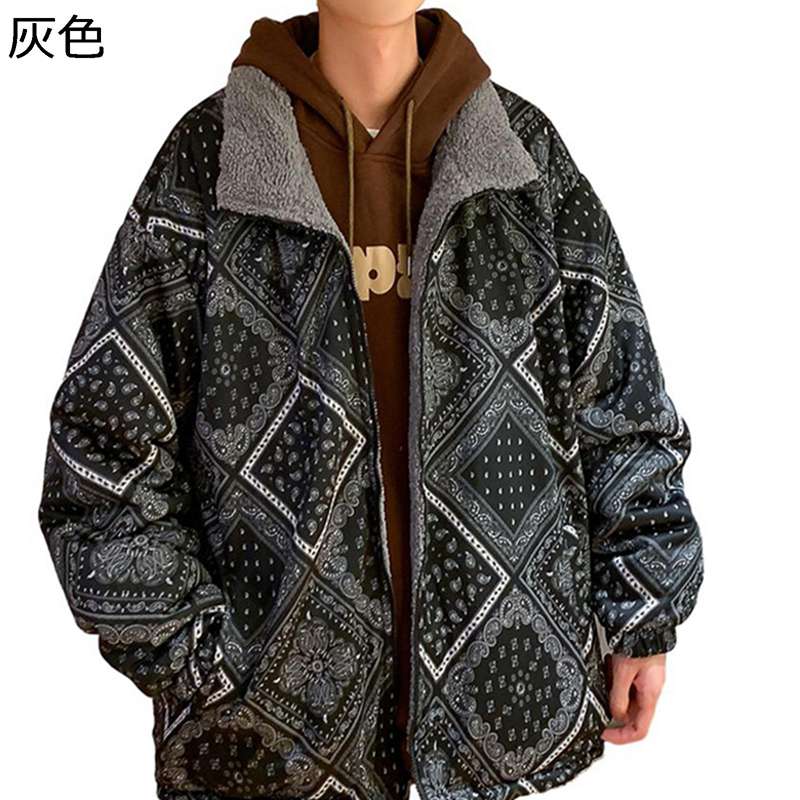 ボアジャケット メンズ 長袖 リバーシブル 折り襟 パーカー エスニック柄 フリースジャケット 秋冬服 ジップアップ 防寒着 保温 柔らかい おおきいサイズ ファッション ビジネス 通勤通学 韓国 学生