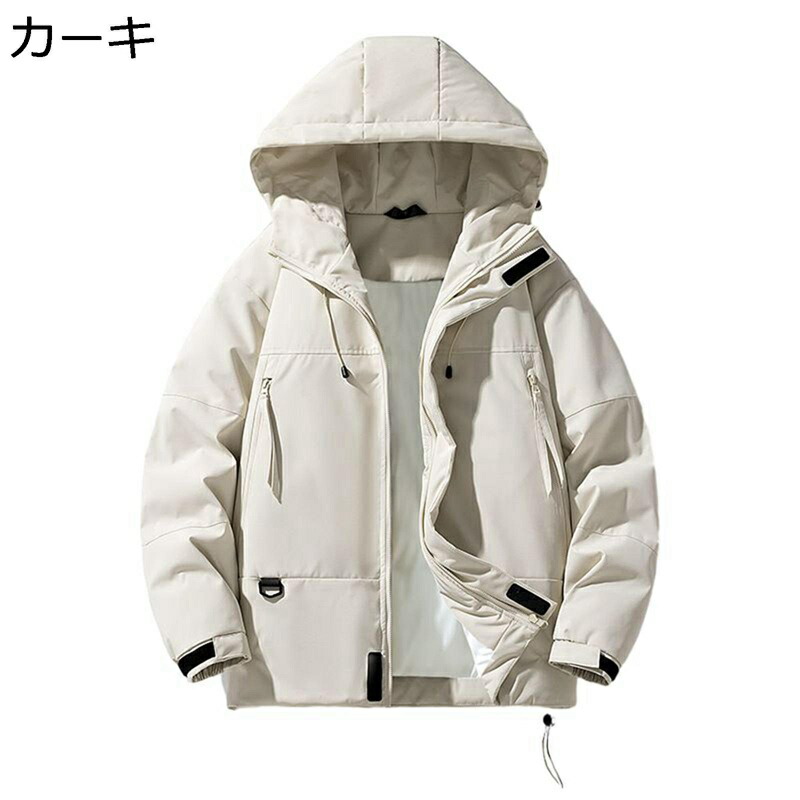 アウトドアジャケット メンズ ダウンジャケット ゆったり 防風 防水 防寒 秋冬 ショート丈 ブルゾン ジャンパー フード付き 暖かい 厚手 保温 カジュアル 冬服 男女兼用|ニコニコ生活