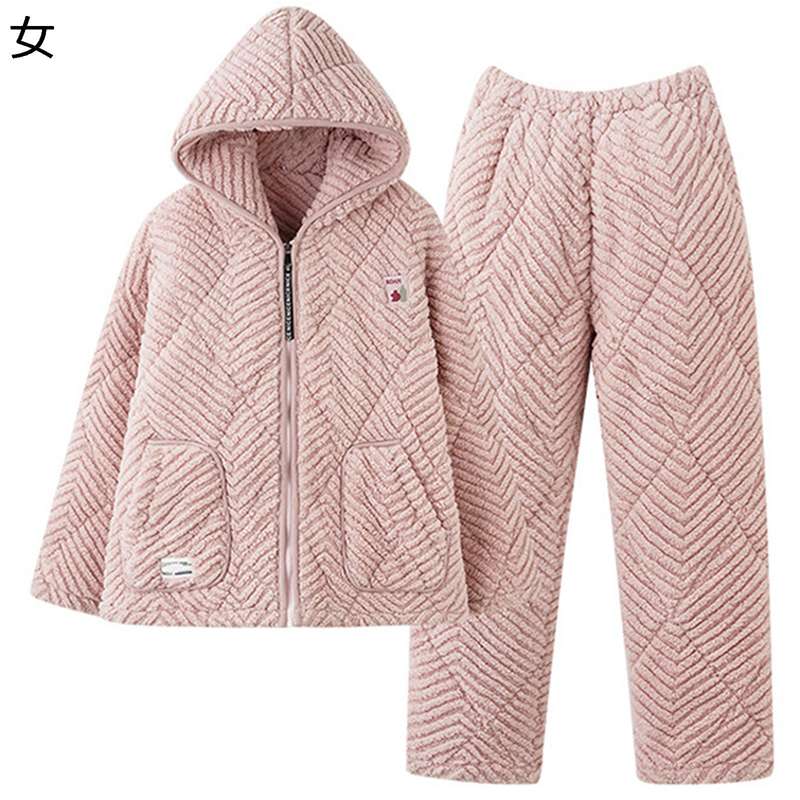 秋冬 ルームウェア 部屋着 三層保温 レディース メンズ 上下セットパジャマ フード付き もこもこ ふわふわ 前開き 寝巻き 寝間着 室内服 カップル 夫婦 厚手 あたたかい クリスマスプレゼント｜ニコニコ生活