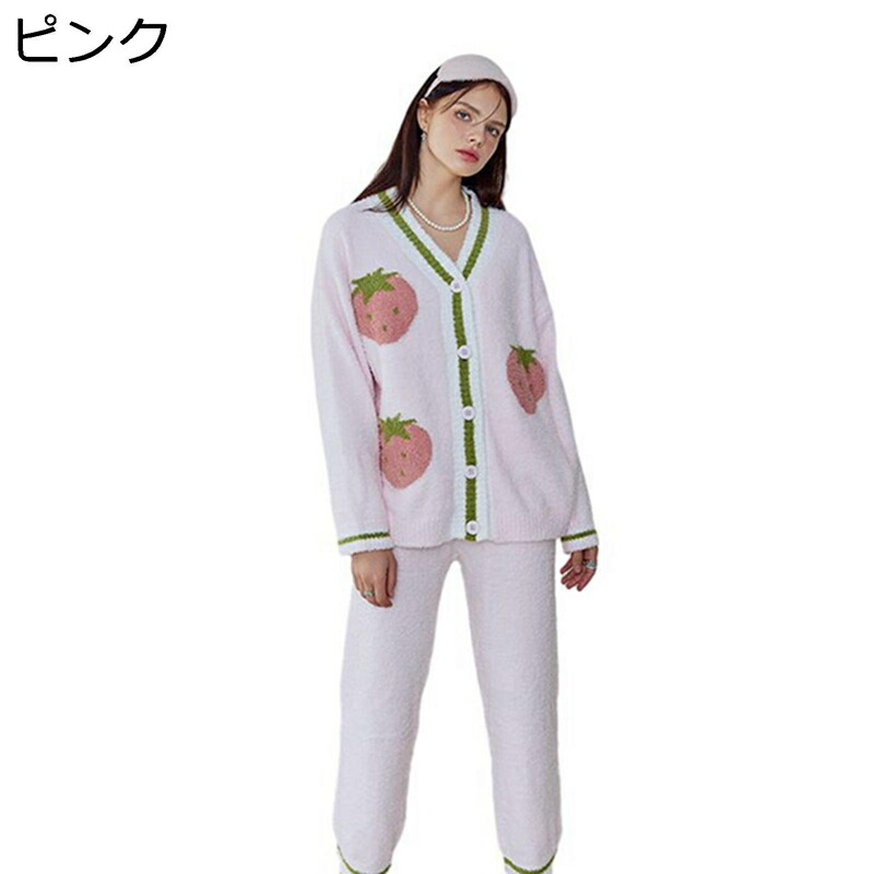 フランネルパジャマ レディース 上下セット 苺柄 かわいい 寝巻き ナイトウェア 二重起毛 暖か 柔らかい 快適 もこもこ ふわふわ ゆったり INS 秋 冬 寝間着 便利服 結婚祝い ぱじゃま 女の子｜ニコニコ生活