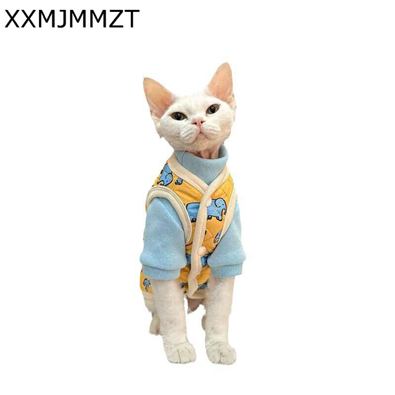 2着セット 犬服 猫の服 ベスト+セーター ニットセーター 無袖ベスト 袖ありシャツ ブルー イエロー 象柄 綿服 中綿チョッキ ペット服 秋冬服 防寒コート 可愛い 洋服 お散歩 中小型犬