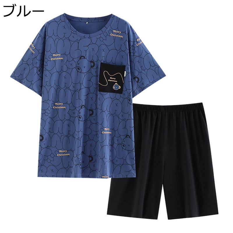夏 メンズパジャマ ルームウェア コットン 薄手 柔らかい 肌に優しい 半袖 ショートパンツ 上下セット カジュアル 部屋着 寝巻き ナイトウェア 2点セット 通気 吸湿 大きいサイズ