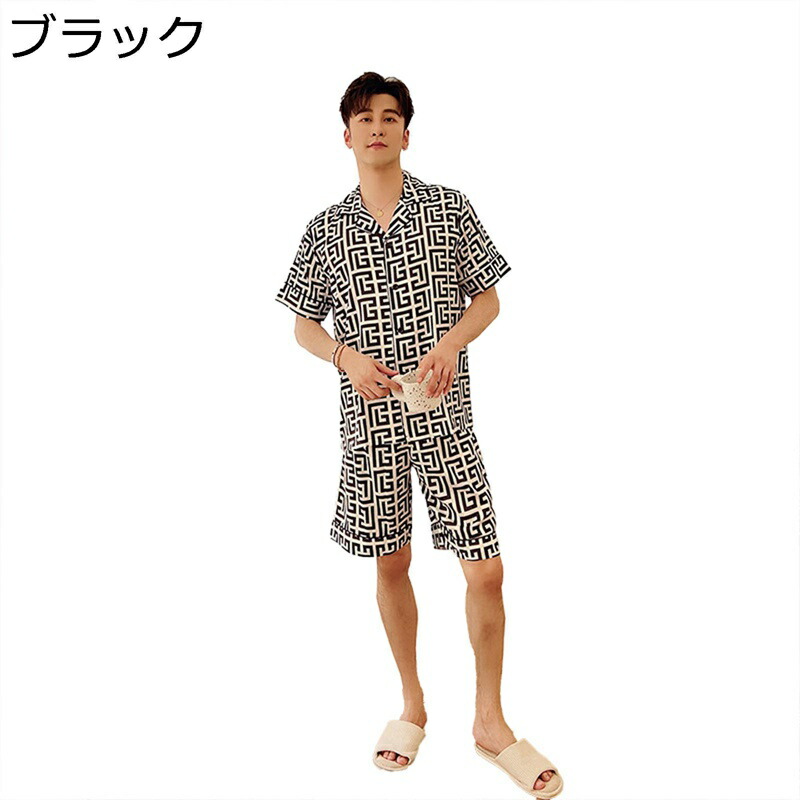 夏 メンズ パジャマ ルームウェア レーヨン シルク風 薄手 気持ち良い 半袖 ショーパン 上下セット カジュアル 2点セット 家着 寝間着 お風呂上り 大きいサイズ カジュアル お出掛け