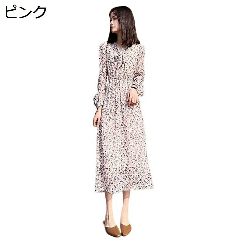 レディースワンピース ふんわり 花柄 春 夏 ドレス 薄い 涼しい 着痩せ 通気性 ミモレ丈 Aライン リボン付き 透けない Vネック ゆったり ワンピ カジュアル パーティー イベント 学校行事｜ニコニコ生活