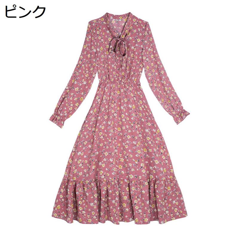 ワンピース リゾートドレス レディース 春夏秋 ゆったり 花柄 Vネック フレアドレス 長袖 薄い 涼しい 通気性 ワンピ 焼け止め ミモレ丈 快適 着回しやすい レトロ 普段着 お出かけ カジュアル オシャレ｜ニコニコ生活
