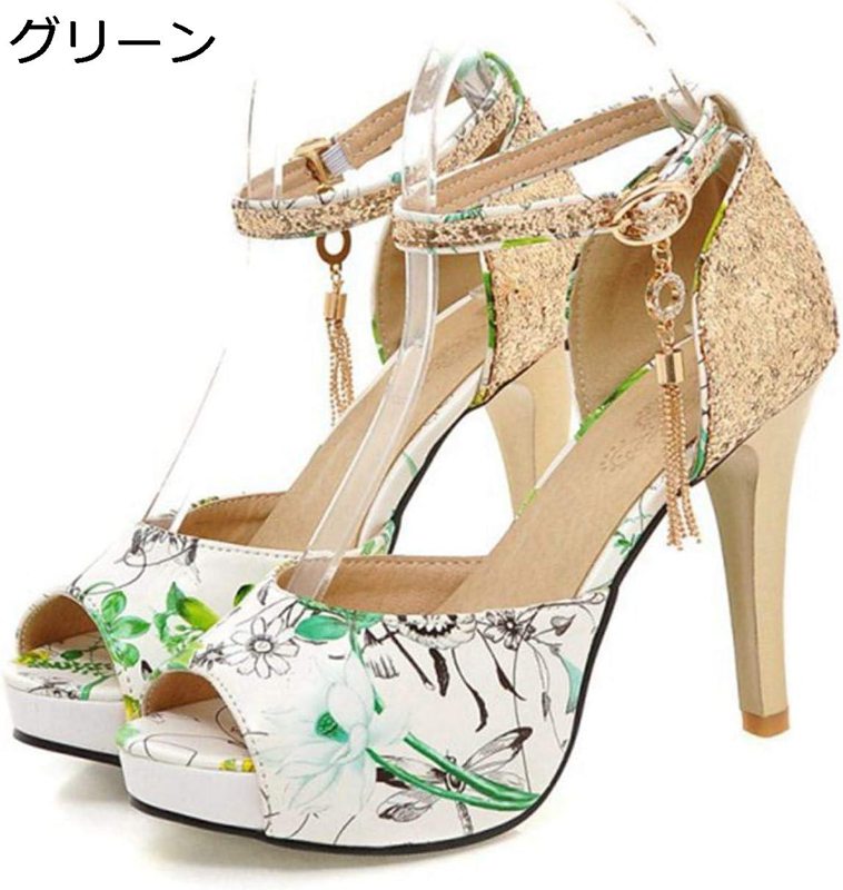 レディース サンダル ハイヒール アンクルストラップ 花柄 厚底 ピンヒール ストーム 歩きやすい 美脚 キラキラ 大きいサイズ 小さいサイズ 結婚式 ストラップサンダル 20-27.5cm パーティー 痛くない