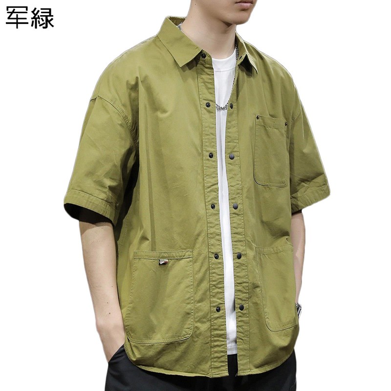 メンズ 開襟シャツ 夏 半袖シャツ 折り襟 上着 ワークシャツ 作業服 オフィス 綿 お肌に優しい 通気性 ゆったり マルチポケット 大きいサイズ カジュアル 日常 アウトドア 通勤 通学