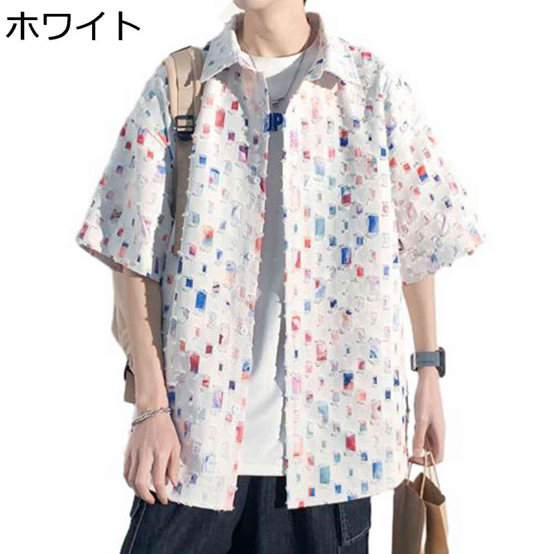 シャツ メンズ チェック柄 半袖シャツ 立体的なフリンジ 前開き 大きいサイズ カジュアルシャツ 春 夏 ファッション コンフォート シャツアウター ジャケット 若者 学生 高校生 通勤 バカンス