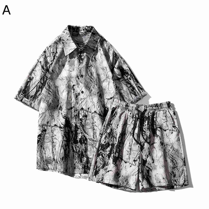 ビーチシャツ 夏服 絞り染め 2点セット タイダイ染 アロハシャツ+ショートパンツ プリントシャツ 半袖 上下セット メンズ 夏服 Tシャツ セットアップ 大きいサイズ 開襟 かっこいい 彼氏 夏祭り ビーチウェア