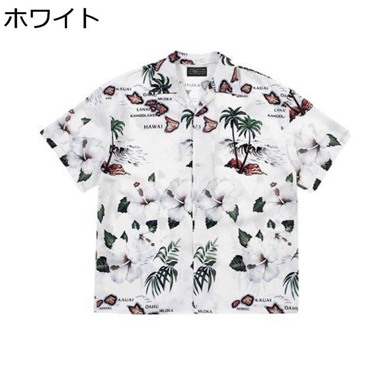 シャツ メンズ ビーチシャツ 半袖 花柄 ツバキ アロハシャツ 開襟シャツ やしの木 ハワイアンシャツ レディース プリントシャツ 半袖シャツ 夏服 折り襟 レギュラーフィット 四節着用 日焼け止め 軽量 海水浴 花見