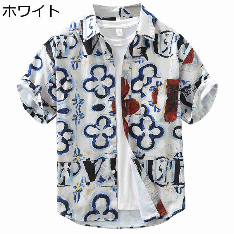 花柄シャツ ハワイシャツ 油絵柄 アロハシャツ メンズ 総柄シャツ コットン100 ポケット付き 大きいサイズ 五分袖 サマー 春着 アロハ風 個性 トレンド リゾート 軽量 薄い手 吸汗通気 涼しい ビーチ