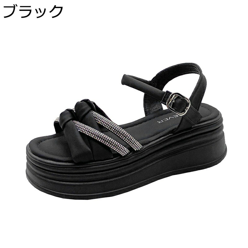 厚底 サンダル レディース レースアップ クアンクルストラップ オープントゥ PUレザー 身長アップ 5cmヒール 春夏秋 透かし彫り ラメ 耐滑 耐磨耗性 オシャレ 仕事 日常用 お出かけ デイリー