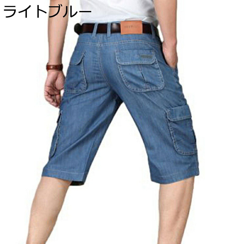 デニム クロップドパンツ メンズ ハーフパンツ ジーパン ジーンズ 紳士 スリム フィット ストレッチ ストレート ショットパンツ ジーパン カーゴパンツ 7分丈 ミリタリー系 マルチポケット