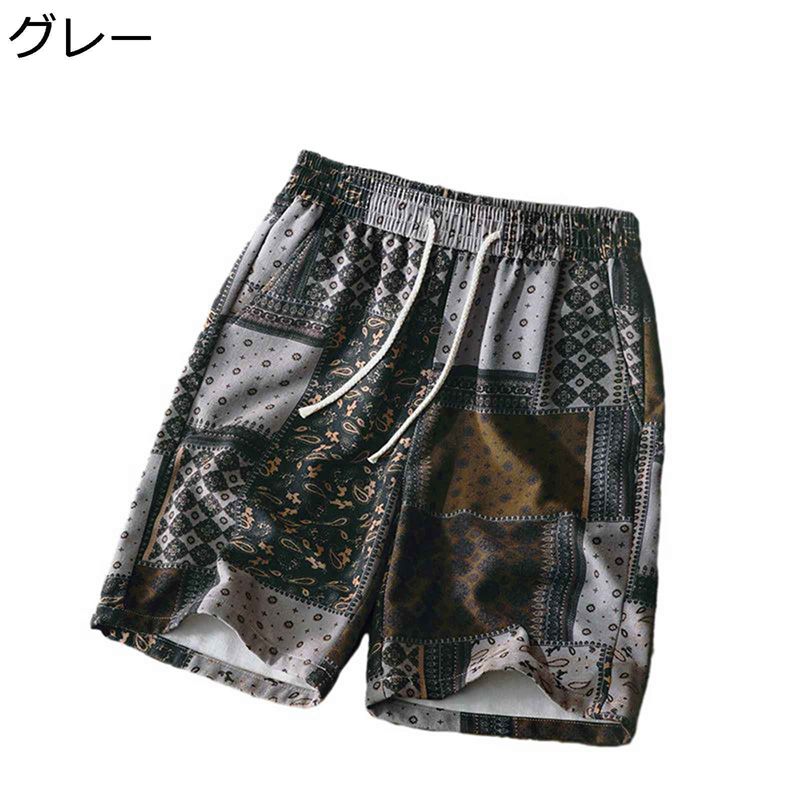 水着 ショートパンツ メンズ 民族風 ペイズリー柄 カシューナッツ サーフトランク ゴムウェスト 夏用 抽象的 幾何学模様 カジュアル ゆったり 薄い 通気速乾 着用感 オリジナル 休暇 室外 海