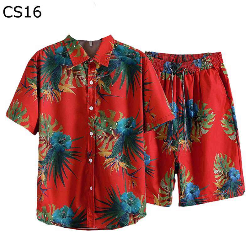 花柄シャツ ビーチシャツ 上下セット M-5XL メンズ アロハシャツ 短パン ショートパンツ ゴムウエスト 葉柄 夏着 夏服 トレンド ファッション 薄手 着痩せ 重ね着 快適 柔らかい 花火大会 夏祭り 海水浴