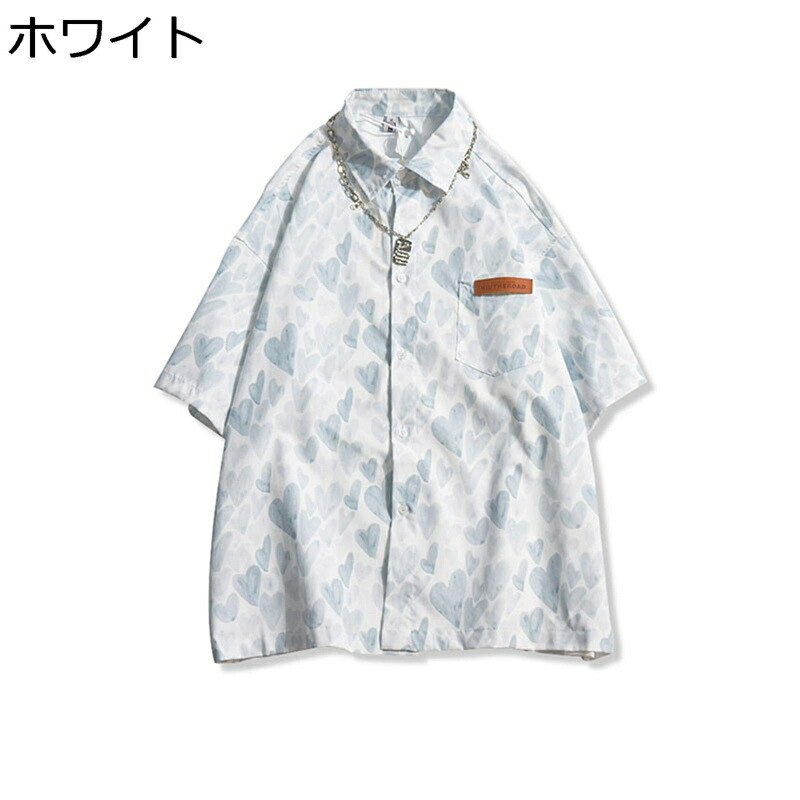 アロハ州プルオーバー メンズ レディース アロハシャツ 原宿系 ハート形 桃心 半袖プルオーバー 夏用 薄っぺら 軽さ ビッグ影ぼうし 折り襟 速乾通気 日焼打ちきり 形体安定した 心地好い 旅する アウトドア 意中の女