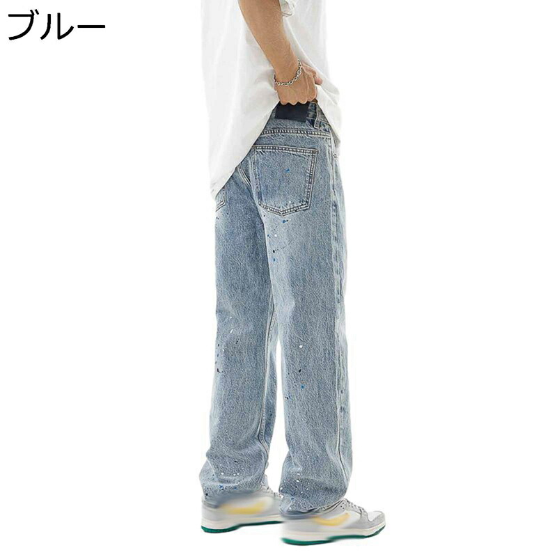 デニムパンツ メンズ ワイド ジーンズ ストレート ファッション 韓国風 ファスナー付き 耐摩耗 ゆったり プリント ベーシック Ｇパン ボトム 秋冬 トラベル 街着 ランニング お出掛け
