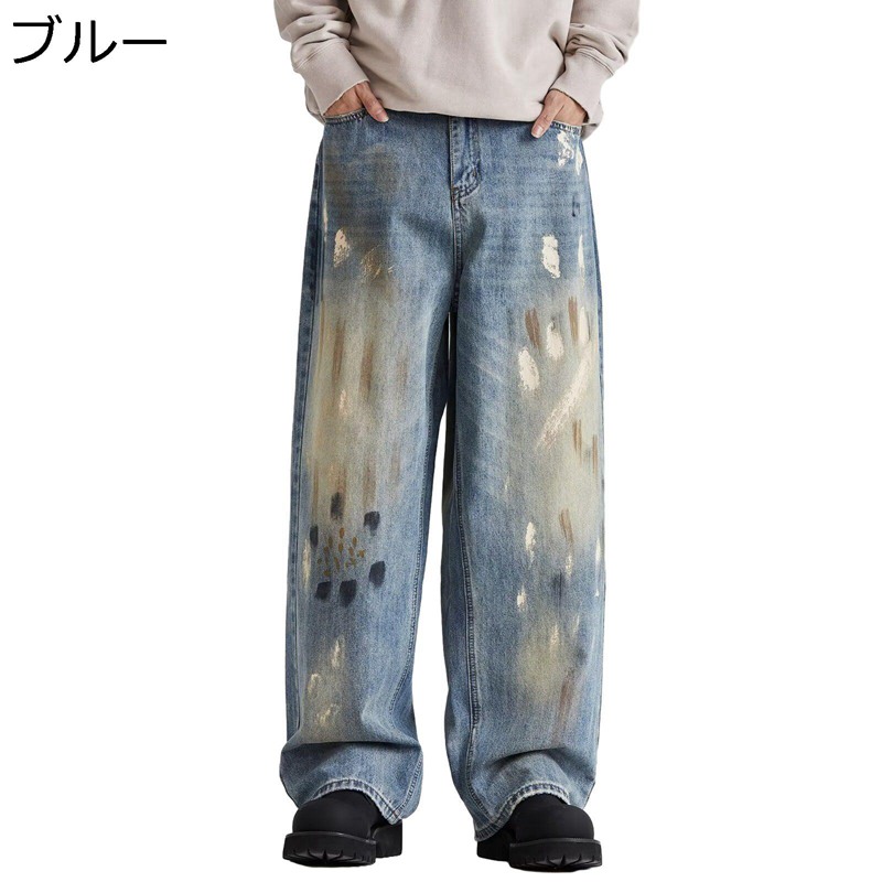 デニムパンツ メンズ 長ズボン ワイド ジーパン カッコイイ ヴィンテージ ポケット付き ストレート カジュアル ゆったり おしゃれ 耐摩耗 ストリート オールシーズン 通学 通勤 プレゼント