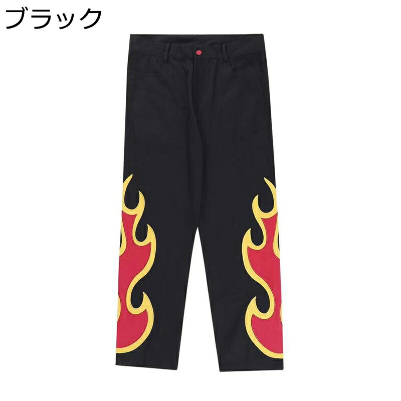 デニムパンツ メンズ レディース hip hop 火柄 プリント カジュアル ファッション ストリート 個性 コーディネート ジーンズ オールシーズン 街着 カップル 通学 カッコイイ ゆったり おしゃれ