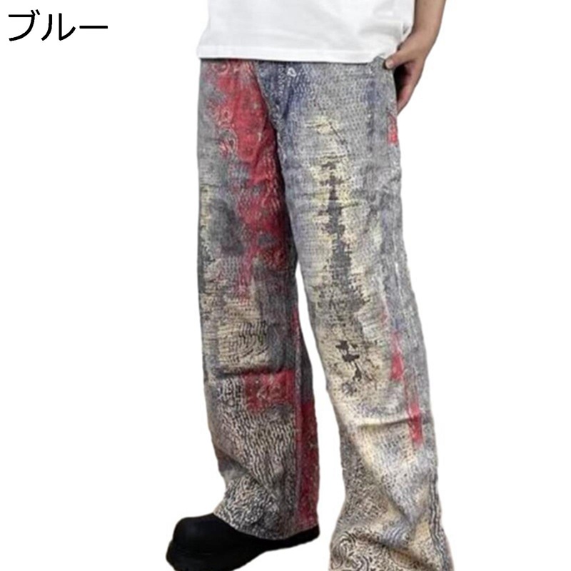 デニムパンツ メンズ カッコイイ ストリート ゆったり おしゃれ ファスナー付き ポケット ボタン カジュアル ロングパンツ ストレートパンツ オールシーズン トラベル お出掛け 若者