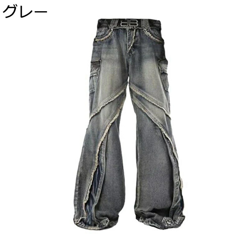 デニムパンツ ワイドパンツ メンズ 長ズボン カッコイイ 韓国風 ファッション 多ポケット ストレートパンツ カジュアル アメリカン ゆったり おしゃれ お出掛け デイリー オールシーズン