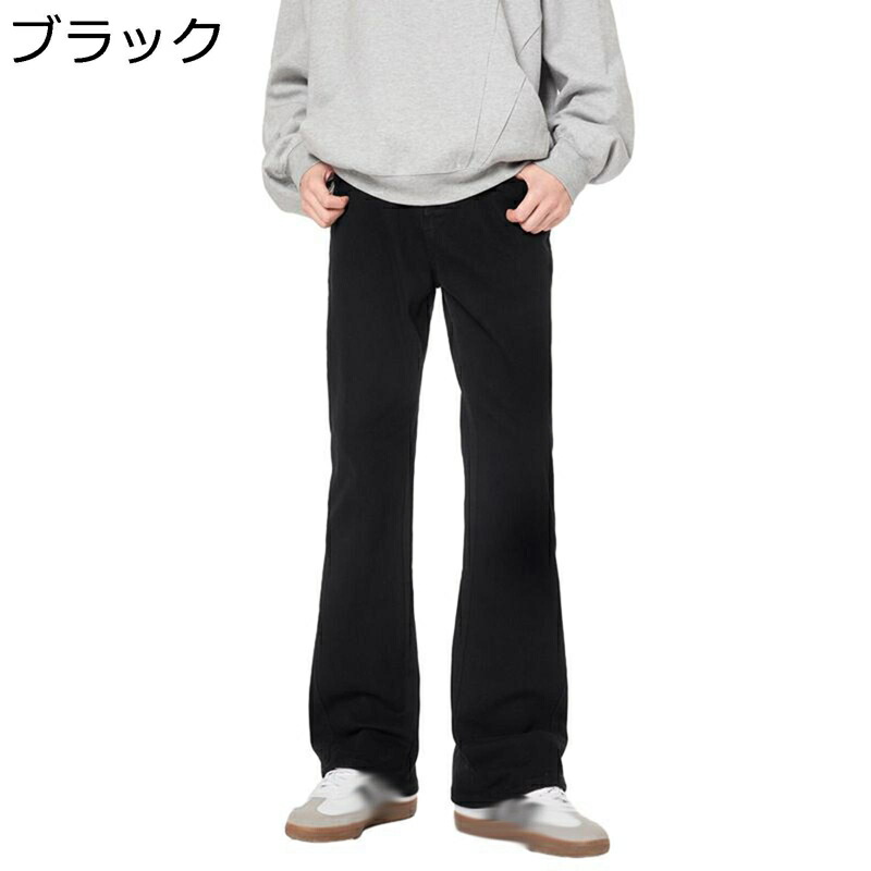 フレアパンツ 無地 デニムパンツ ジーンズ ワイド ロングパンツ メンズ カジュアル 大人 男子 長ズボン クラッシュ 動きやすい トレンド ストリート hiphop系 オールシーズン 復刻 アメカジ