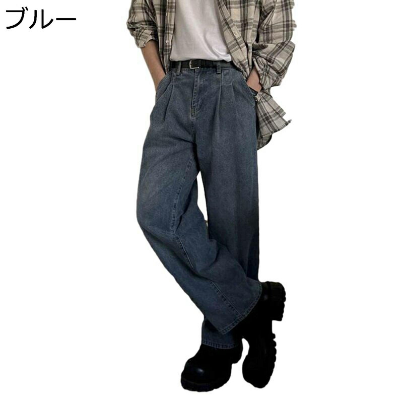 デニムパンツ ワイド ロングパンツ メンズ 春秋 ストレート Gパン 長ズボン 大きいサイズ ゆったり 無地 カジュアル スポーツ ファッション 厚手 おしゃれ ヒップホップ バイカージーンズ 大人