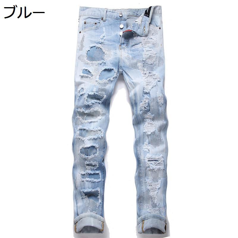 ジーンズ ダメージ ジーパン メンズ デニムパンツ スキニー スリム ロングパンツ お洒落 オリジナル ウォッシュ加工 ヒップホップ Gパン 復刻 アメカジ ベーシック 立体裁断 かっこいい お洒落