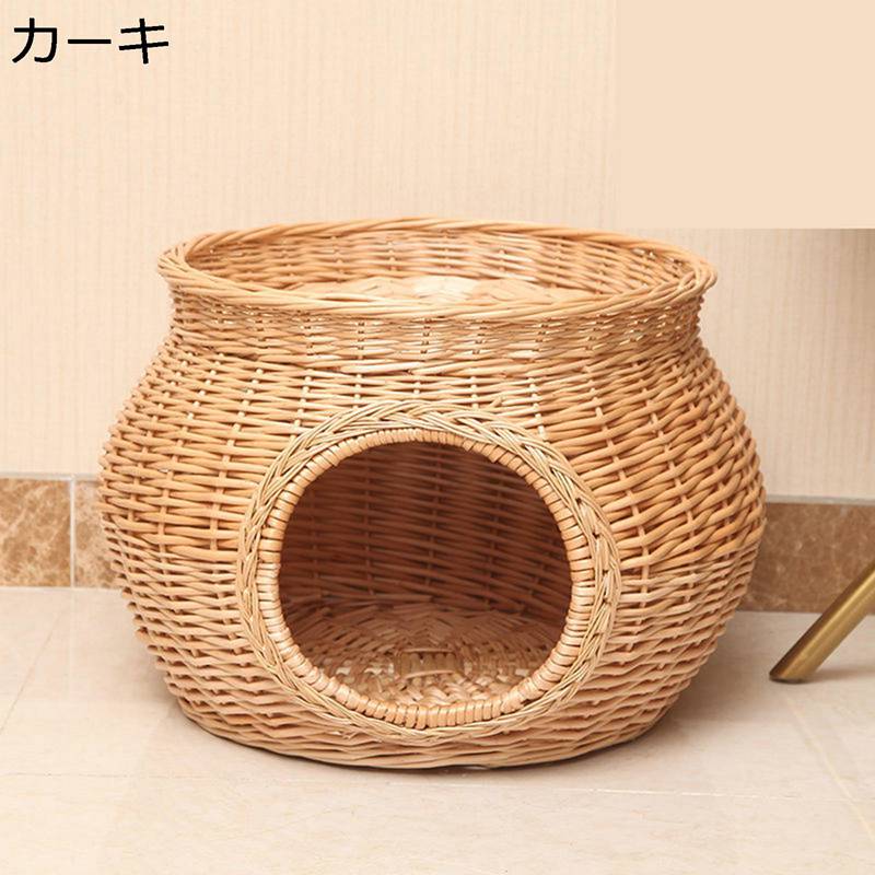 藤編み ペットマット夏用 籐ベッド ラタンかご 手編み 爽やか 耐噛み 編み籠 涼しい 通気性 爪とぎ 天然素材 ホーム 猫 犬 ケージ ベーシック 安定した ペット用品 シンプル 2way 通年