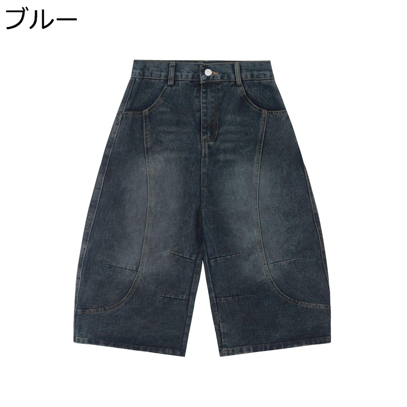 極太 バギーショットパンツ メンズ ジーンズ 夏 ショーツ ワイドデニム 通気 ハイストリート ファション カジュアル ハーフパンツ 体型カバー シンプル ヒップホップ ルーズ ロックストリートハーフパンツ・ショートパンツ