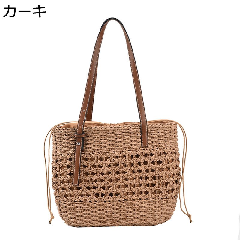 カゴバッグ レディース 肩掛けバッグ 巾着式 可愛い トートバッグ 女性用 着物 リゾート感 草編み 2way 大型 夏祭り 遊園地 ナチュラル ギフト 手作り 軽量 収納簡単 スマホ/財布/小物収納 大容量