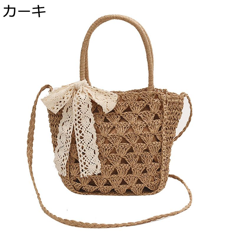 肩掛けバッグ 手提げげ カゴバッグ ハンドメイド ストロー 蝶結び レディース 可愛い サマーバッグ 2way ビーチ 海 サークルバッグ 手編み お祭り 出掛け リゾートバッグ ギフト スマホ/財布/小物収納