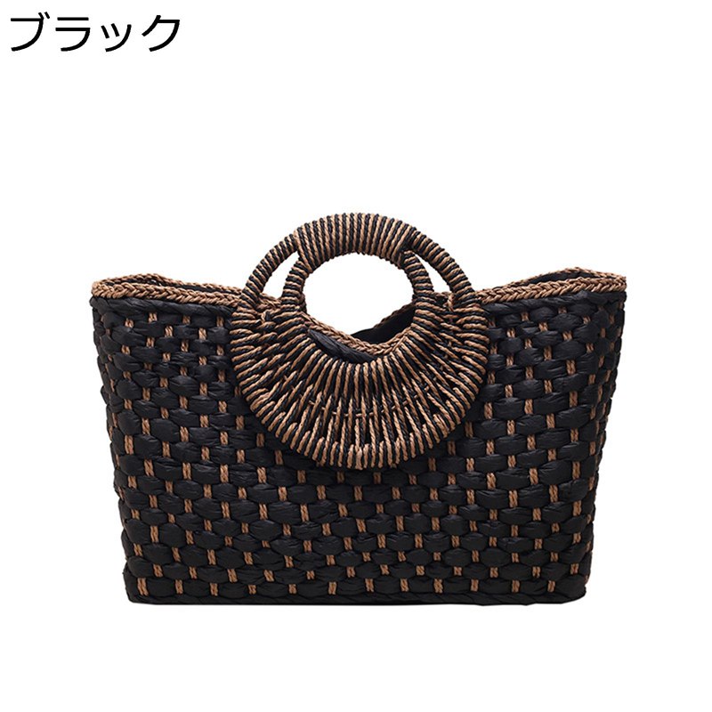 かごバッグ 草編みバッグ 大容量 手提げげカバン ハンドバッグ 夏用バッグ リゾート 編み込み ストロー サマーバッグ ハンドメイド 収納簡単 小銭 鍵 小物入れ 通勤 お出かけ 遊園地 海辺 プレゼント