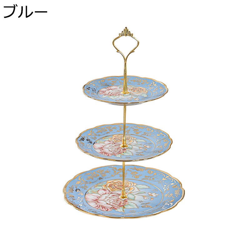 ケーキディスプレイスタンド セラミック 3段 カップケーキスタンド 欧風 ケーキスタンド 金花彫刻 耐熱皿 ケーキディスプレイスタンド アフタヌーンティー フルーツ 菓子 結婚式 ホーム ケーキ陳列台